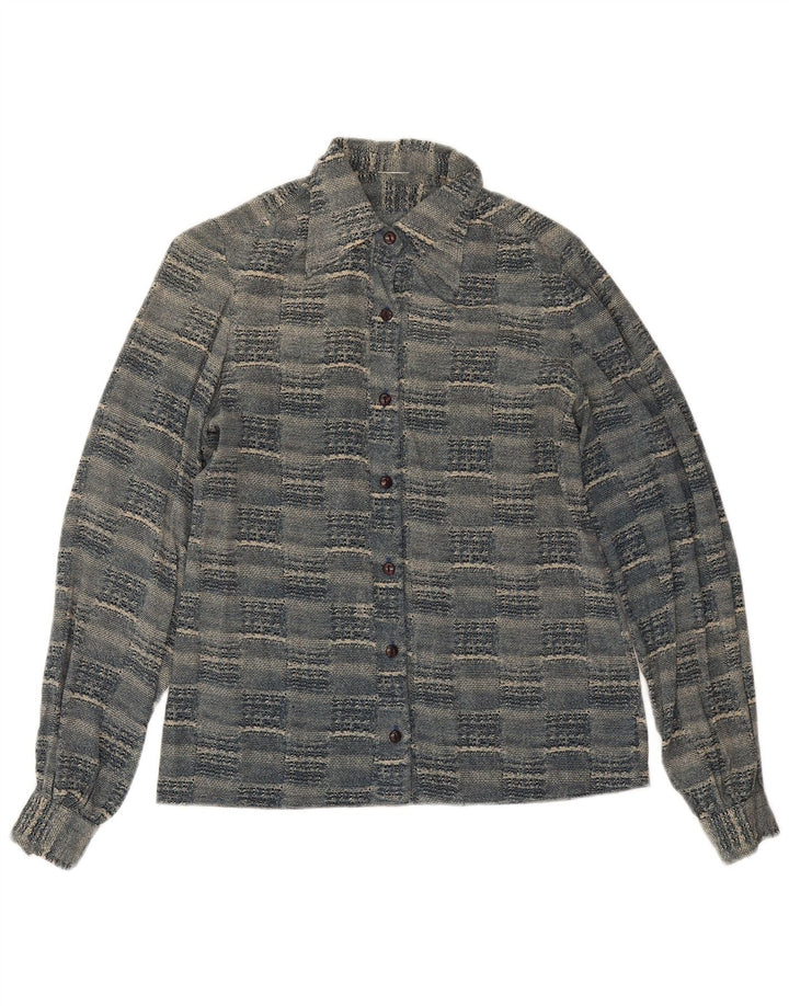 Vintage dameskjorte UK 12 Medium Blue Geometric