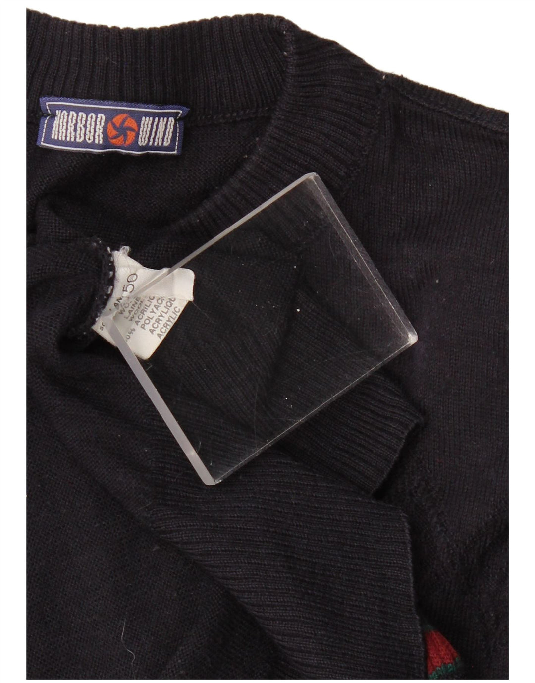 VINTAGE Herre Turtle Neck Jumper Sweater IT 50 Stor Marineblå Geometrisk