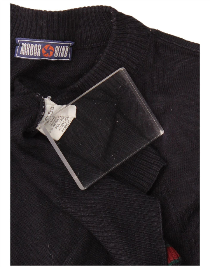 VINTAGE Herre Turtle Neck Jumper Sweater IT 50 Stor Marineblå Geometrisk