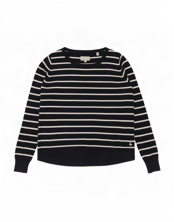 Jack Wills Womens Boat Neck Jumper Sweater UK 10 Small Navy Blue Striped