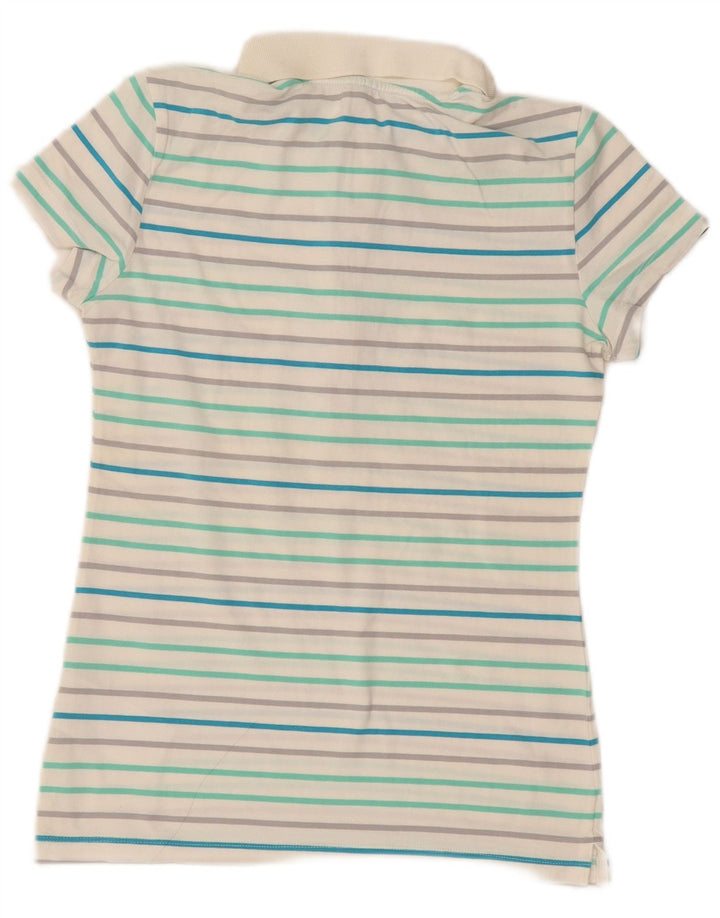 Nike Dame Polo Shirt UK 8/10 Small Off White Stribet bomuld