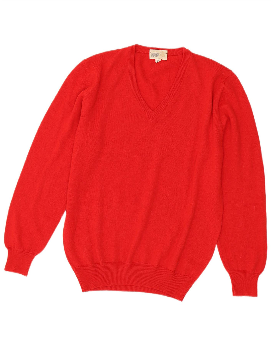 Vintage Dame V-hals sweater IT 46 Stor Rød Akryl