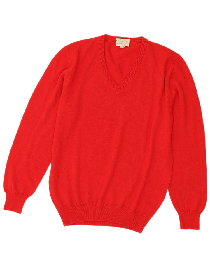 Vintage Dame V-hals sweater IT 46 Stor Rød Akryl