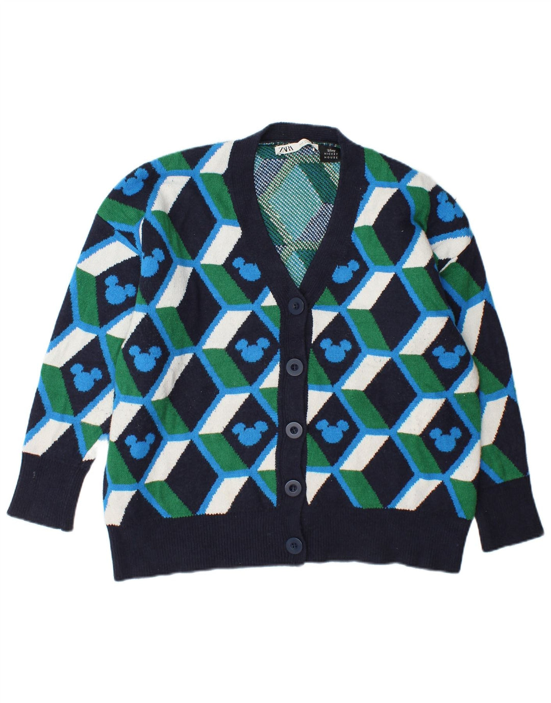 Zara Womens Oversized Cardigan Sweater UK 10 Small Multicolored Geometric