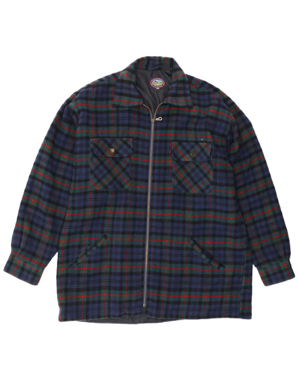 Vintage lumberjack flannelskjorte til mænd med fuld lynlås XL marineblå ternet