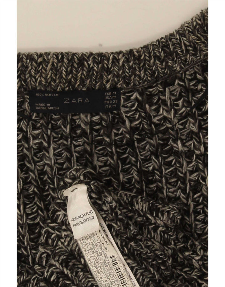 Zara Womens Longline Cardigan Sweater UK 14 Medium Grey Flecked Acryl
