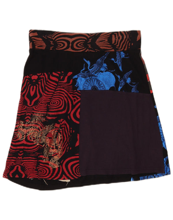 Desigual Womens Graphic A-Line Skirt Medium W30  Black Patchwork