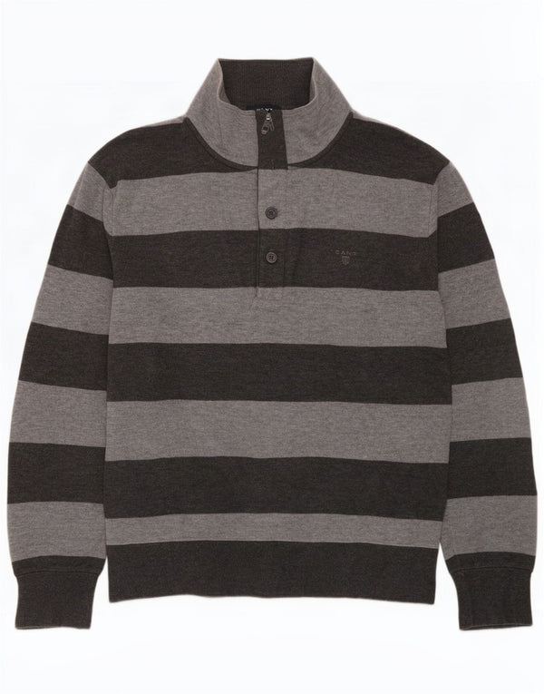 Gant Herre Button Neck Jumper Sweater XL Grå Stribet Bomuld