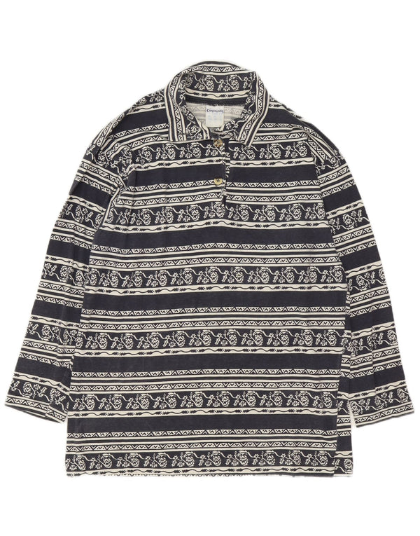 Campagnolo Dame Polo Neck Sweatshirt Jumper UK 14 Large Navy Blue Floral