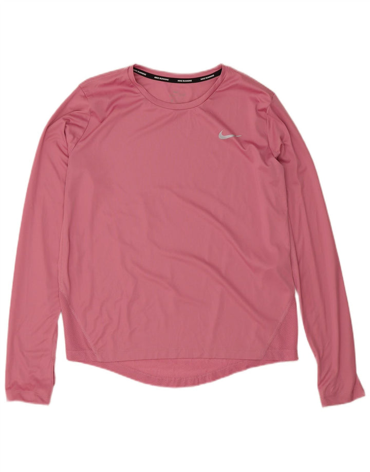 NIKE Dame Dri Fit Top Langærmet UK 12 Medium Pink Polyester