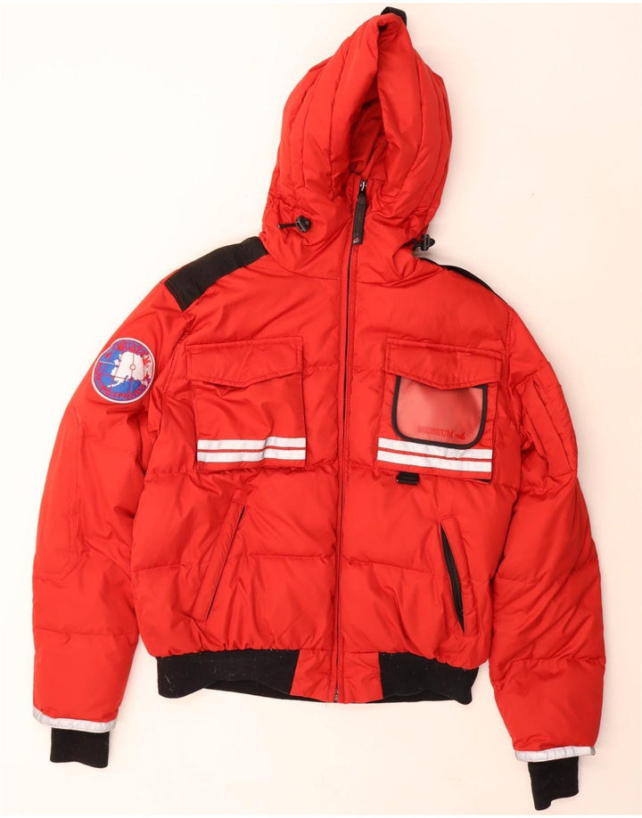 Museum Herre hættepolstret jakke UK 38 Medium Rød Colourblock Polyester