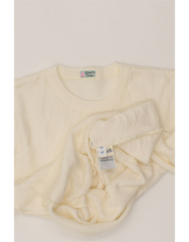 VINTAGE Womens Crew Neck Jumper Sweater EU 40 Medium White Wool Vintage Vintage and Second-Hand Vintage from Messina Hembry 