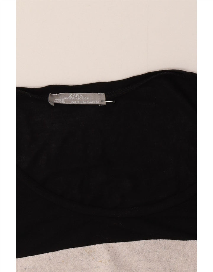 Zara Dame Grafisk T-Shirt Top UK 10 Lille Sort