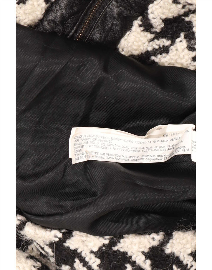 Zara Dame Overfrakke UK 16 Large Black Houndstooth Uld