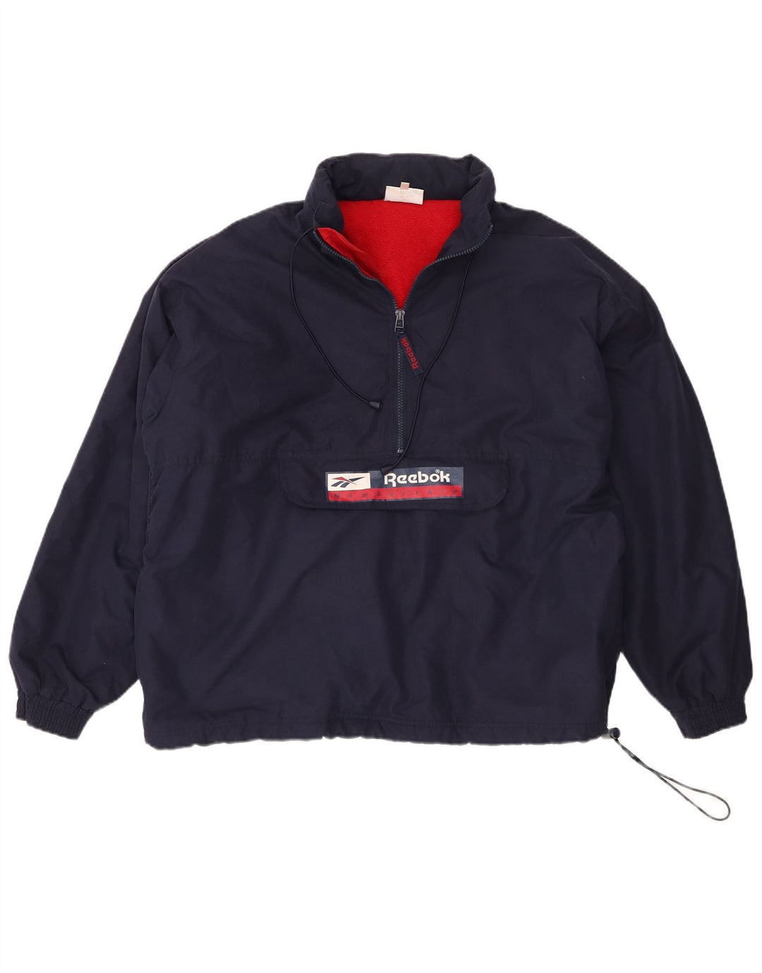 Reebok Herre Oversized Hooded Graphic Anorak Jacket UK 36 Small Navy Blue