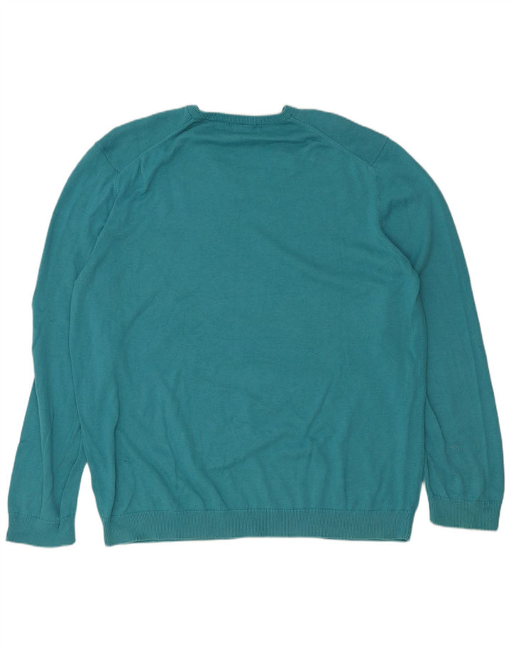 Marks & Spencer Herre V-hals sweater 2XL turkis bomuld