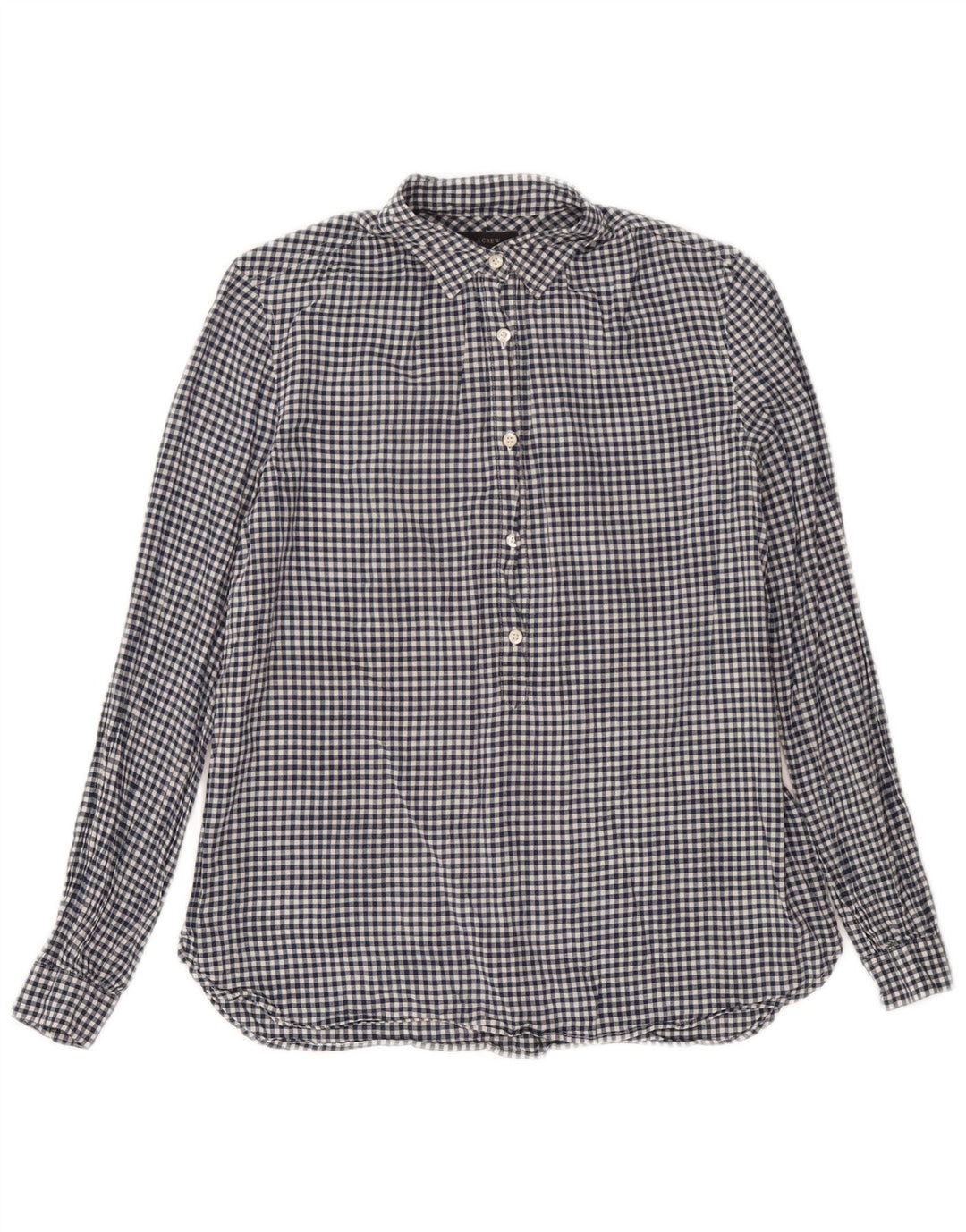 J. Crew Dame Pullover Shirt UK 14 Medium Navy Blue Gingham Cotton