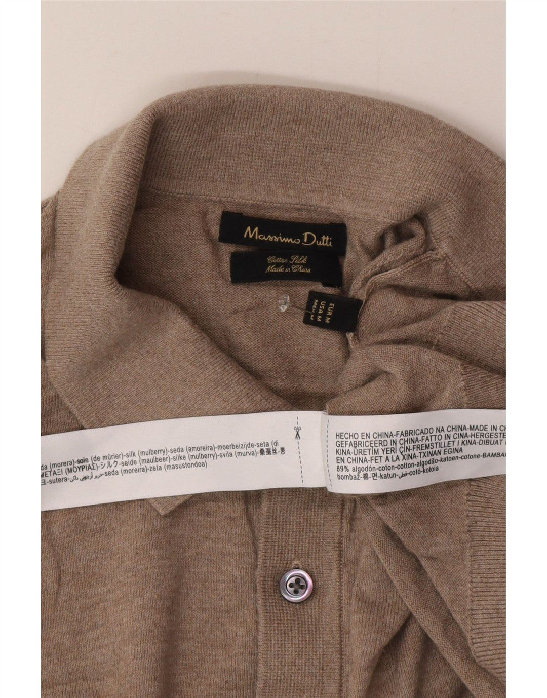Massimo Dutti Herre Polo Neck Jumper Sweater Medium Beige Bomuld
