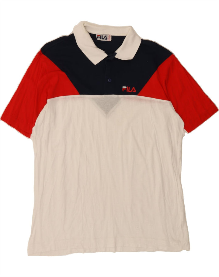 FILA Mens Polo Shirt IT 50 Medium White Colourblock Cotton Vintage Fila and Second-Hand Fila from Messina Hembry 