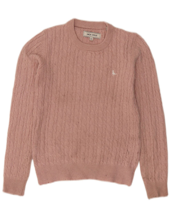 Jack Wills Dame Crew Neck Jumper Sweater UK 8 Small Pink Merino Wool