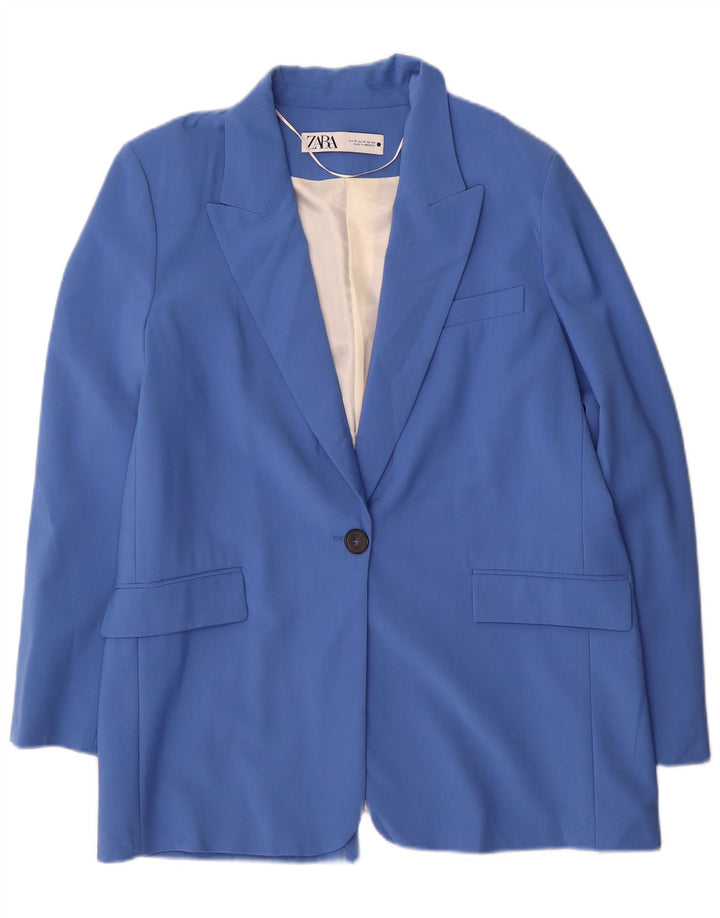 Zara Dame 1 Knap Blazer Jacket UK 14 Medium Blue Polyester