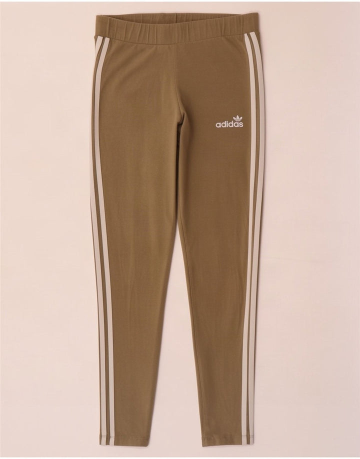 Adidas Dame Leggings UK 14 Medium Khaki Bomuld