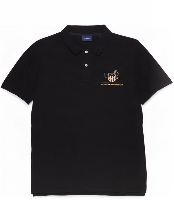 Gant Mens Graphic Polo Shirt Large Black Cotton