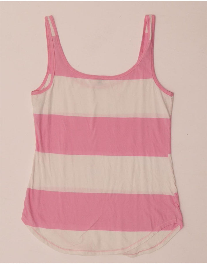Benetton Damevest Top UK 12 Medium Pink Stribet Bomuld