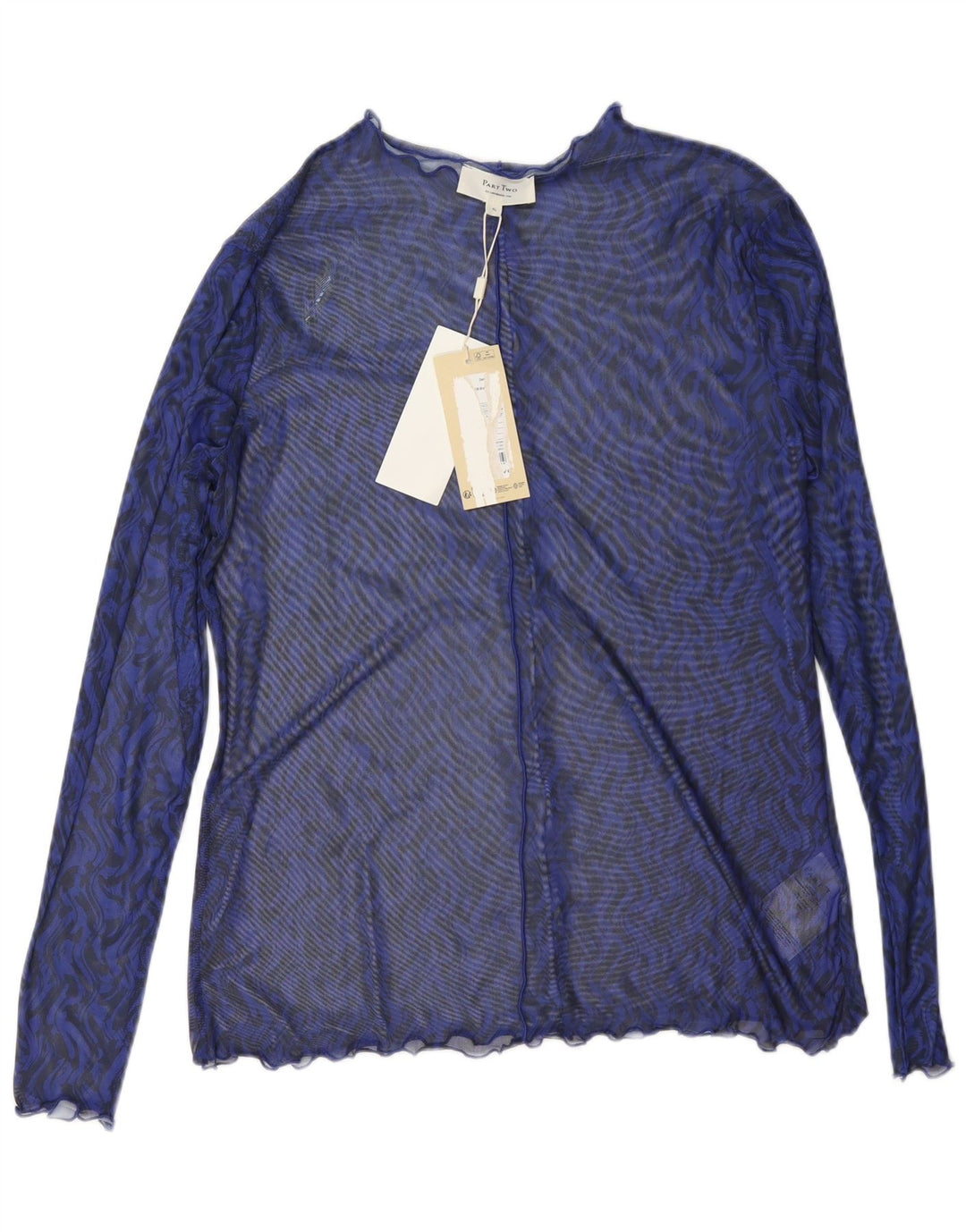 Part Two Dame Langærmet Se Through Top UK 18 XL Blå Chevron Polyester