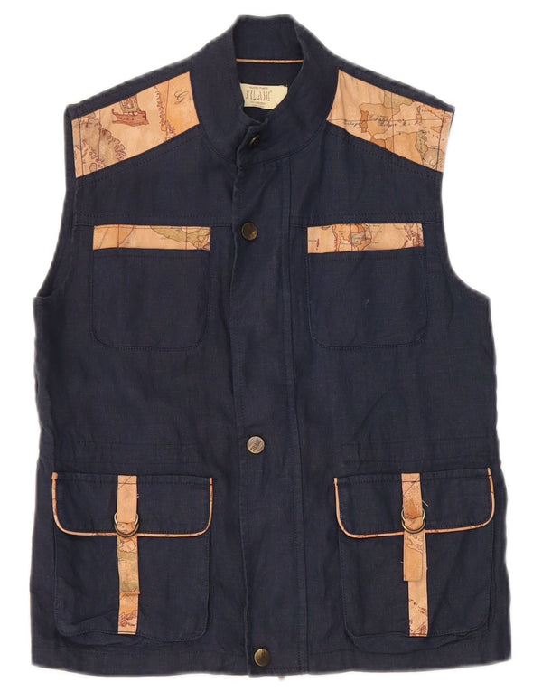 ALVIERO MARTINI Womens Crop Utility Gilet UK 6 XS Navy Blue Colourblock