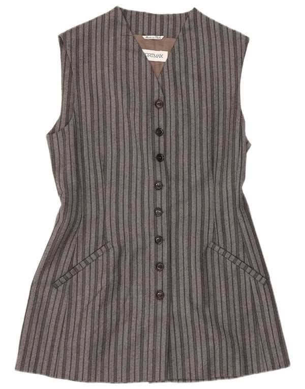 Sportmax Dame ærmeløs skjortekjole UK 16 Large Gråstribet Virgin Wool