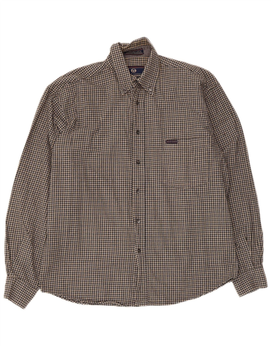 Sergio Tacchini Flannelskjorte til mænd mellemgrå ternet bomuld