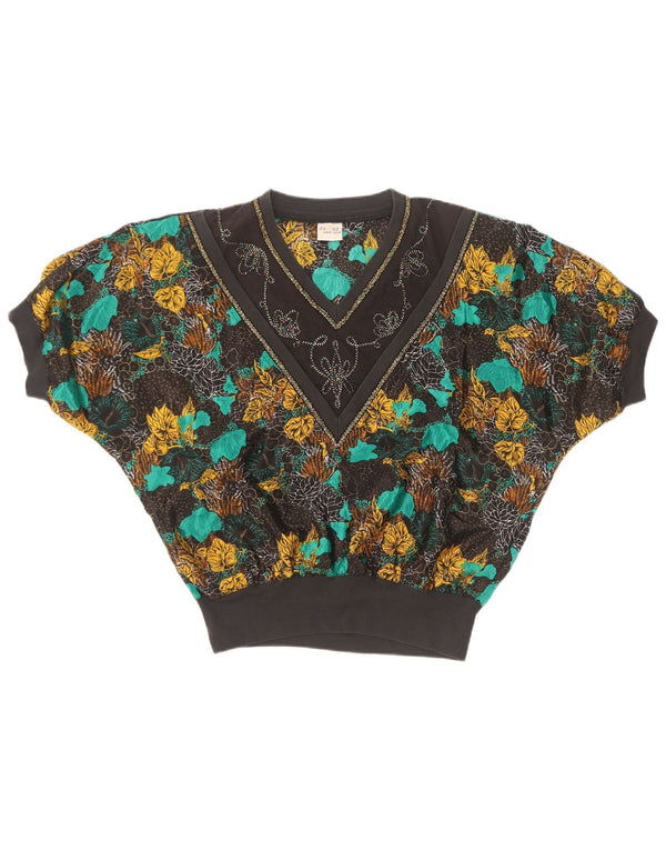 Vintage damebluse top UK 18 XL multifarvet blomstersilke