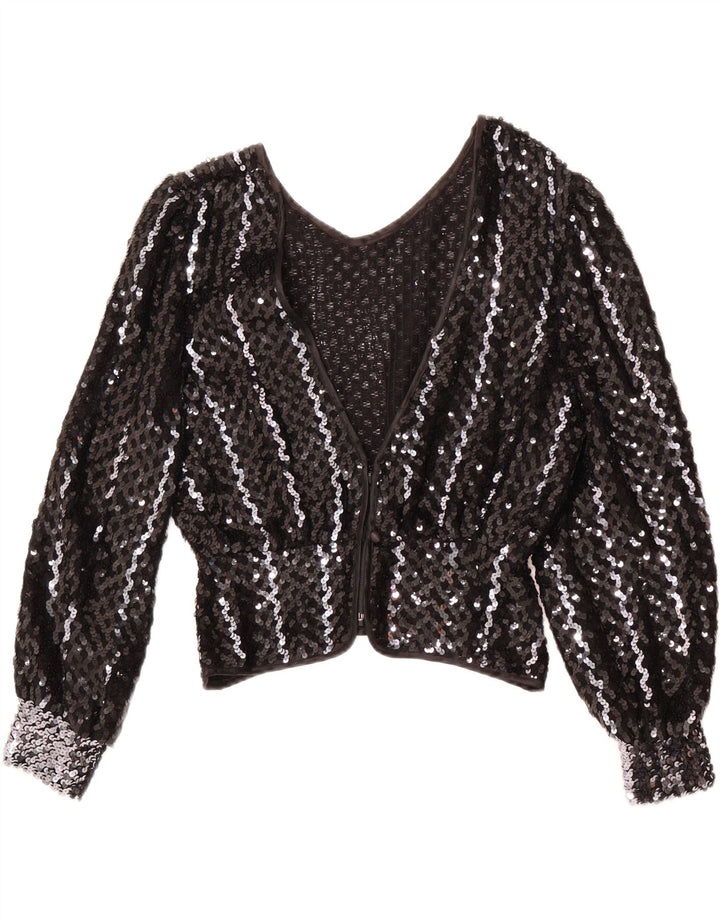 VERA MONT Womens Sequin Crop Cardigan Top EU 36 Small Black Polyacrylic