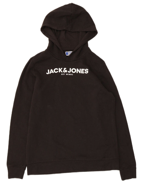 Jack & Jones Grafisk hættetrøje til drenge 15-16 år Sort bomuld