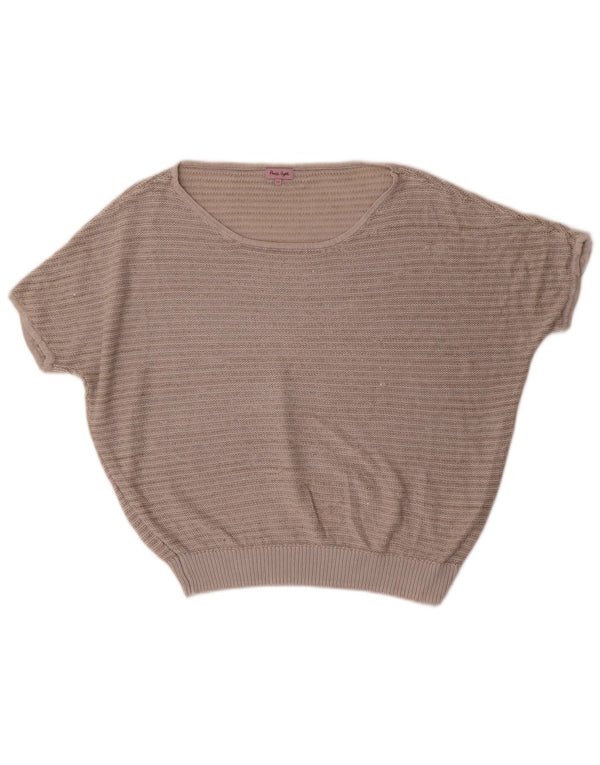 Fase otte kvinders kortærmet bådhals sweater UK 12 Medium Beige