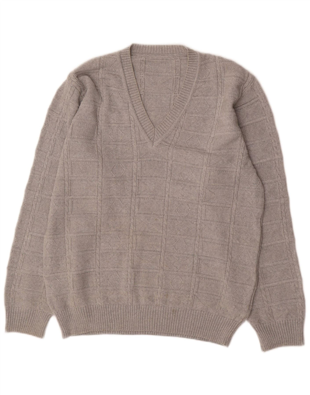Vintage Herre V-hals sweater IT 50 Medium Grå Polyacryl