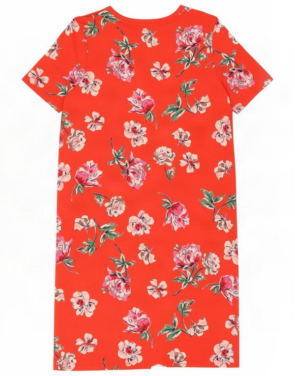 Joules Dame T-Shirt Dress UK 14 Large Red Floral Cotton