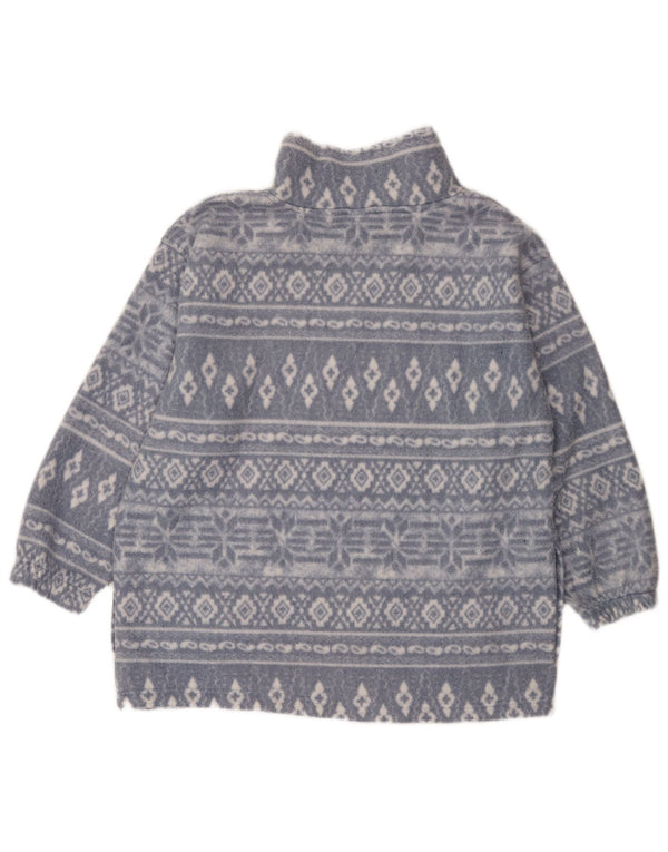 Vintage Womens Zip Neck Fleece Jumper UK 14/16 Large Blue Fair Isle