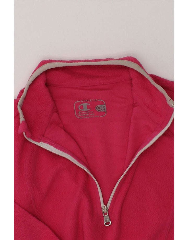 CHAMPION Girls Zip Neck Fleece Jumper 9-10 Years Medium  Pink Polyester | Vintage Champion | Thrift | Second-Hand Champion | Used Clothing | Messina Hembry 