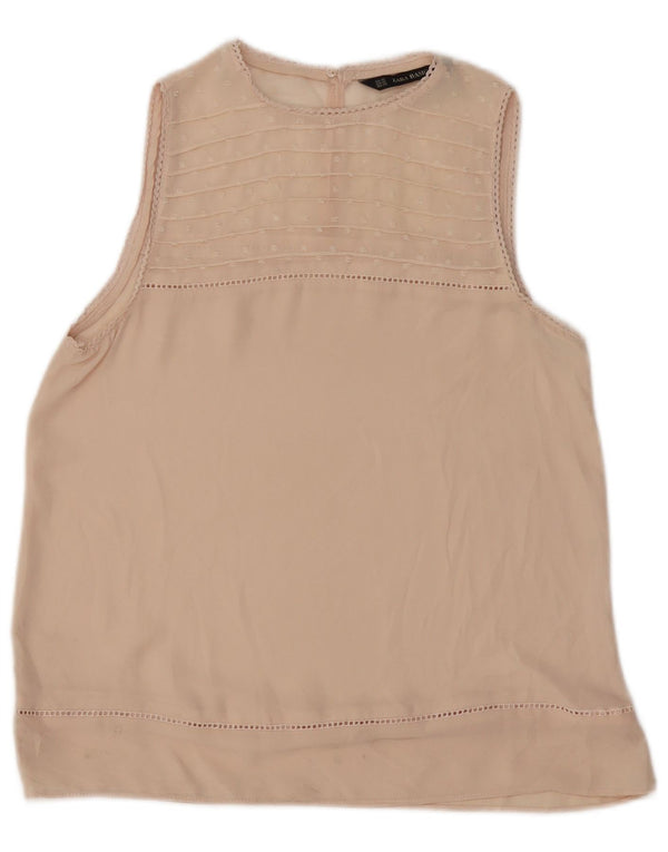 ZARA Womens Oversized See Through Sleeveless Blouse Top UK 6 XS Beige