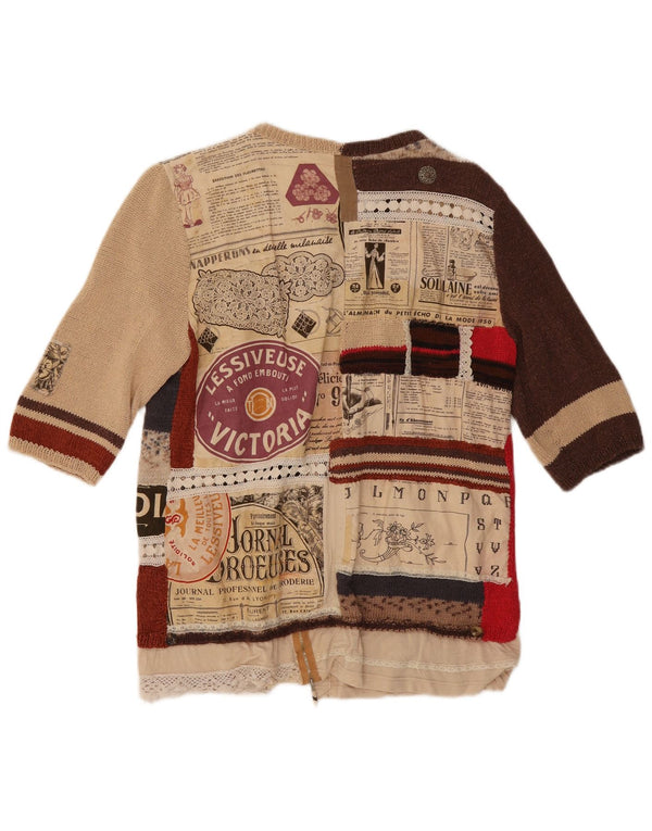 Vintage Kvinders Grafisk Cardigan Sweater UK 12 Medium Flerfarvet