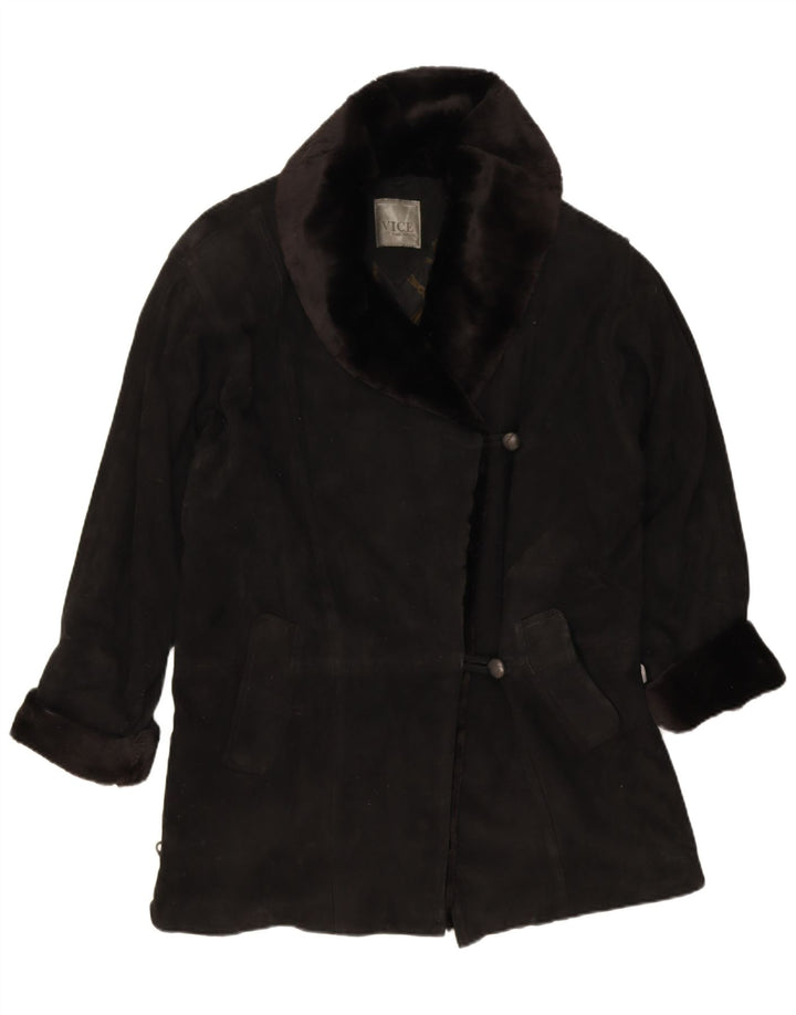 Vintage dame ruskind oversized overtræk EU 38 medium sort læder