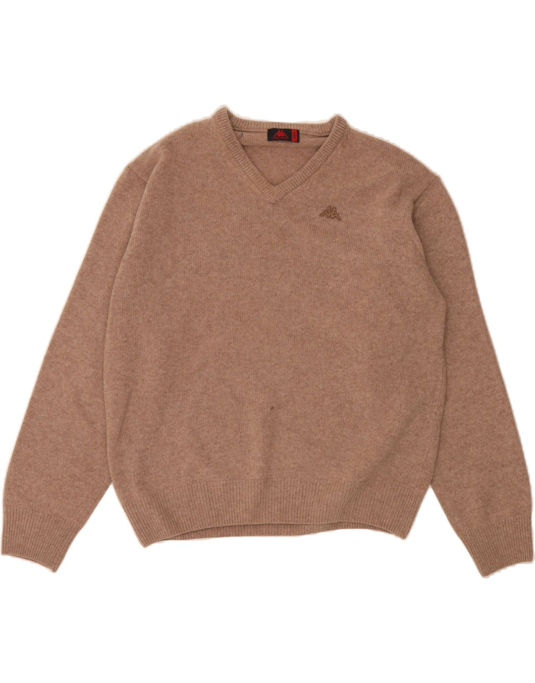 KAPPA Mens V-Neck Jumper Sweater Large Brown Lambswool Vintage Kappa and Second-Hand Kappa from Messina Hembry 