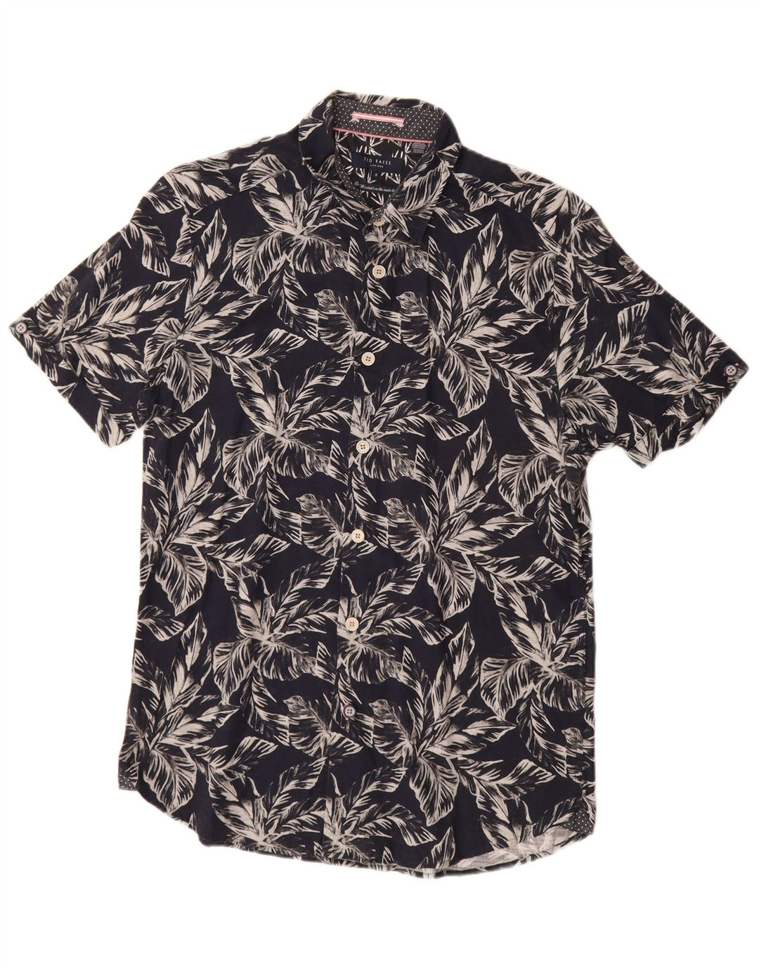 Ted Baker Kortærmet Herreskjorte Størrelse 3 Medium Navyblå Blomsterbomuld