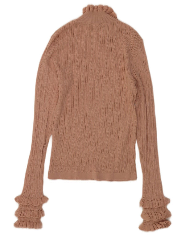 Zara Womens Crop Top Langærmet UK 10 Small Beige Viscose