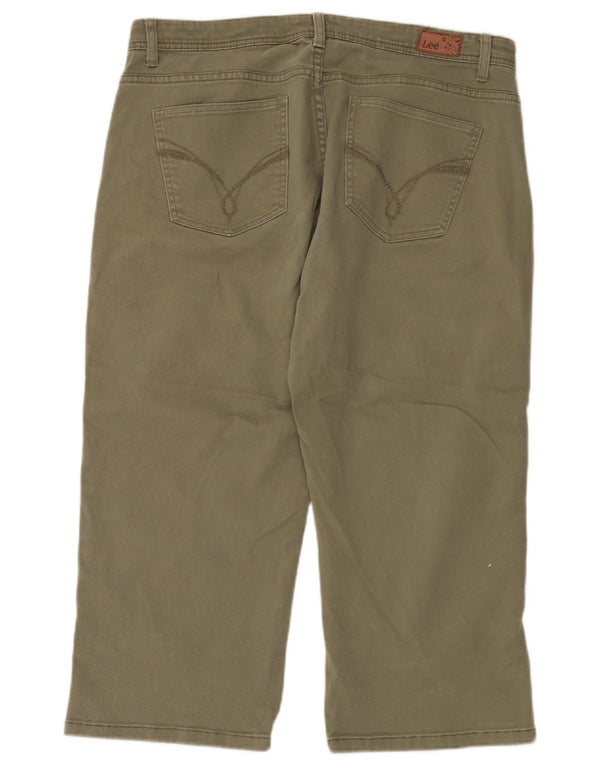 Lee Dame Lige Capri Bukser US 14 XL W36 L22 Khaki Bomuld