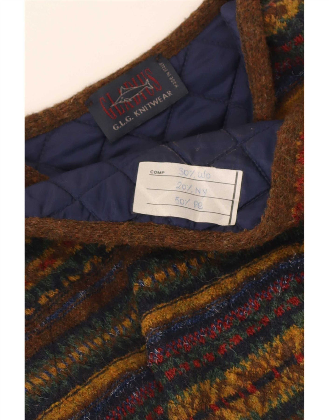 Vintage herre ærmeløs cardigan sweater Stor flerfarvet stribet uld