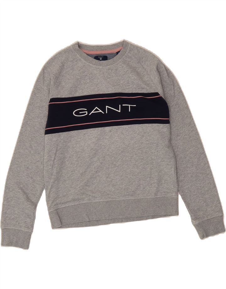 GANT Womens Graphic Sweatshirt Jumper UK 10 Small Grey Colourblock Vintage Gant and Second-Hand Gant from Messina Hembry 