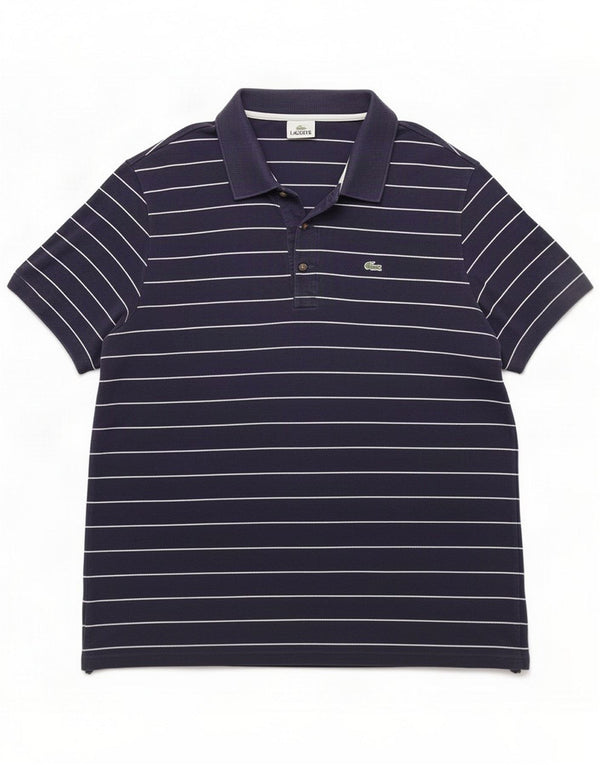 Lacoste herre poloskjorte str. 9 4XL marineblå stribet bomuld